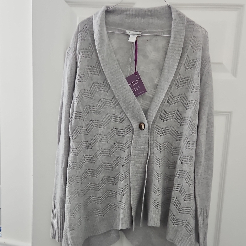 Light Gray Openwork Knit Cardigan Sweater